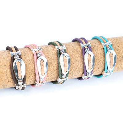 Natural Cork and  Alloy accessories Handmade Women's cork Bracelet BR-494-MIX-5