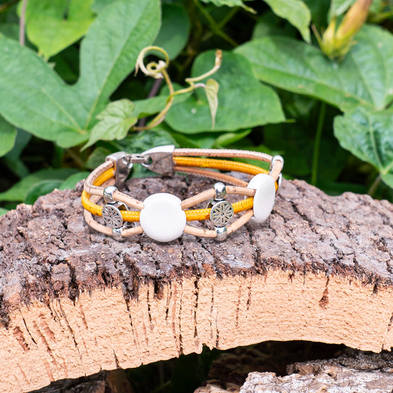 Natural cork cord and ceramic beads handmade bracelet and earring sets ，SET-086-MIX-5