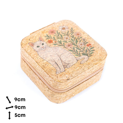 Natural Cork Jewelry Storage Box Cat & Fox Edition L-1165