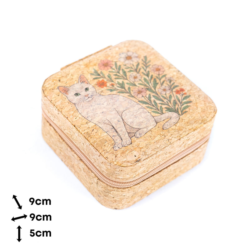 Natural Cork Jewelry Storage Box Cat & Fox Edition L-1165