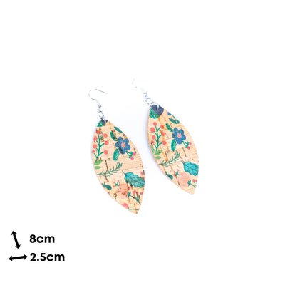 3 styles Natural cork fabric printed pendant handmade earrings-ER-186-B-MIX-3