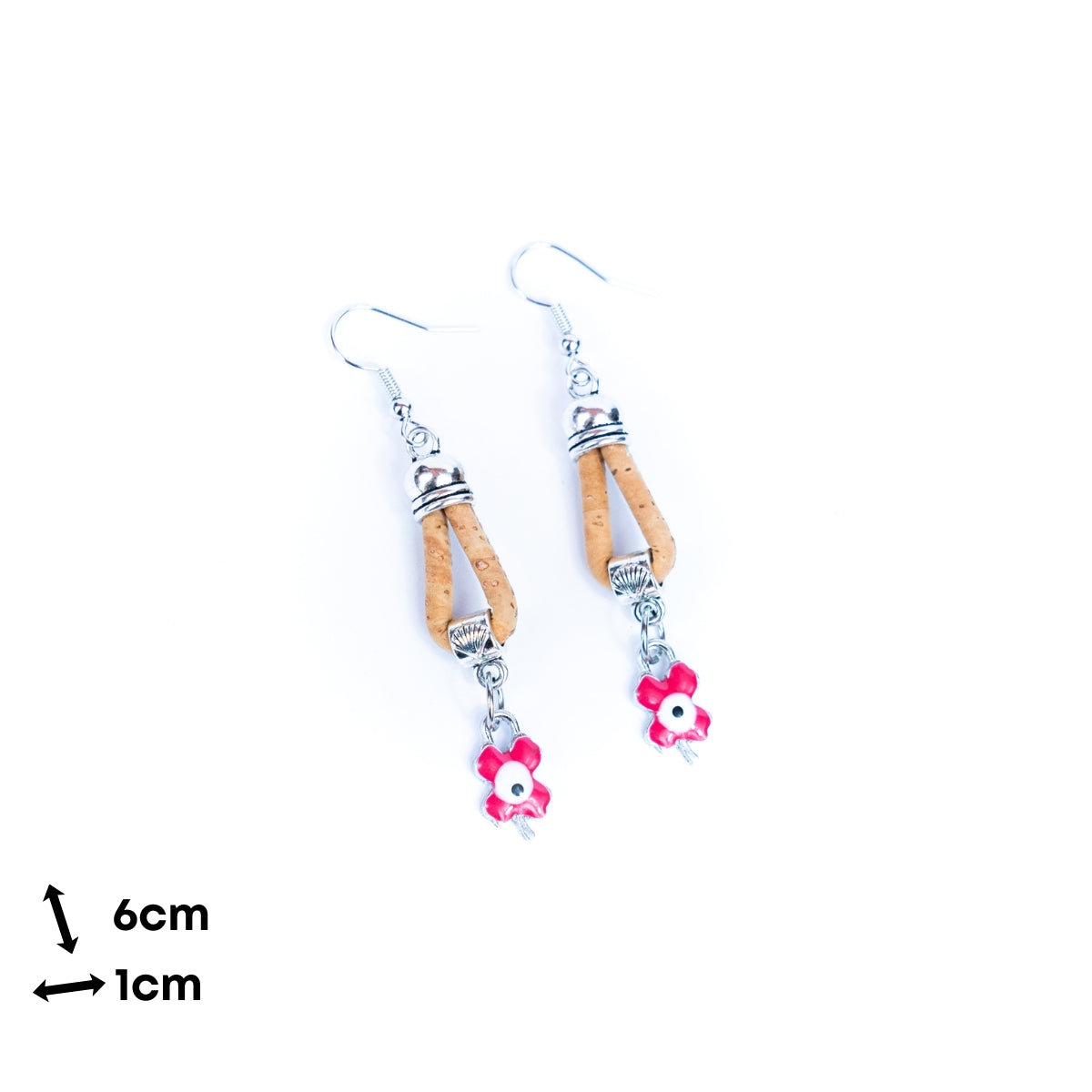 natural cork cord and Pink four-leaf clover pendant handmade earrings-ER-173-5