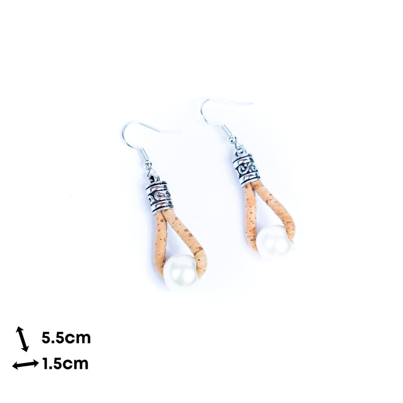 natural cork cord and plastic pearls handmade earrings-ER-185-MIX-5