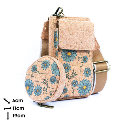 Natural Cork Women's Printed Phone Pouch with Detachable Coin Purse BAG-2310