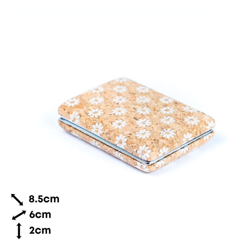 Rectangular Cork Compact Mirror with Floral Design L-855-MIX-12 (12units)