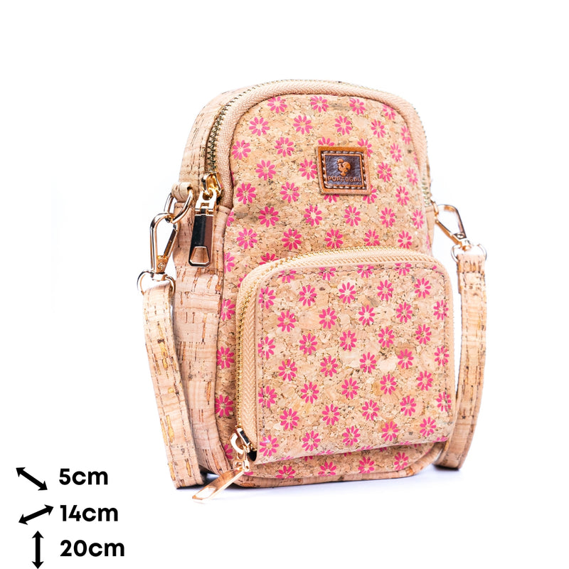 Pink Floral Mini Crossbody and Phone Bag in Natural Cork BAGD-338