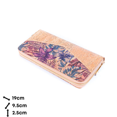 Flowers patterns natural cork women zipper card wallet BAG-2337