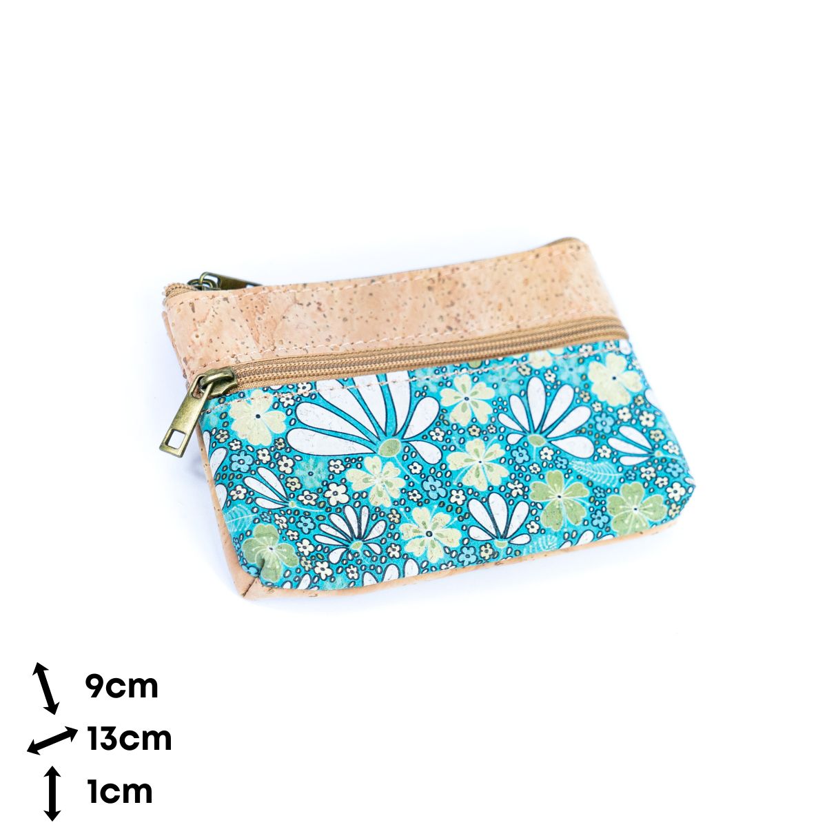 Triple Zip Printed Cork Women's Coin Purse with Floral and Mosaic Designs BAG-2325