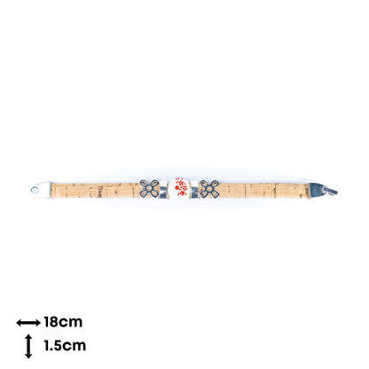 10mm Flat Cork Bangle | Ceramic Flower Bead · Alloy Accessories DBR-014-MIX-5