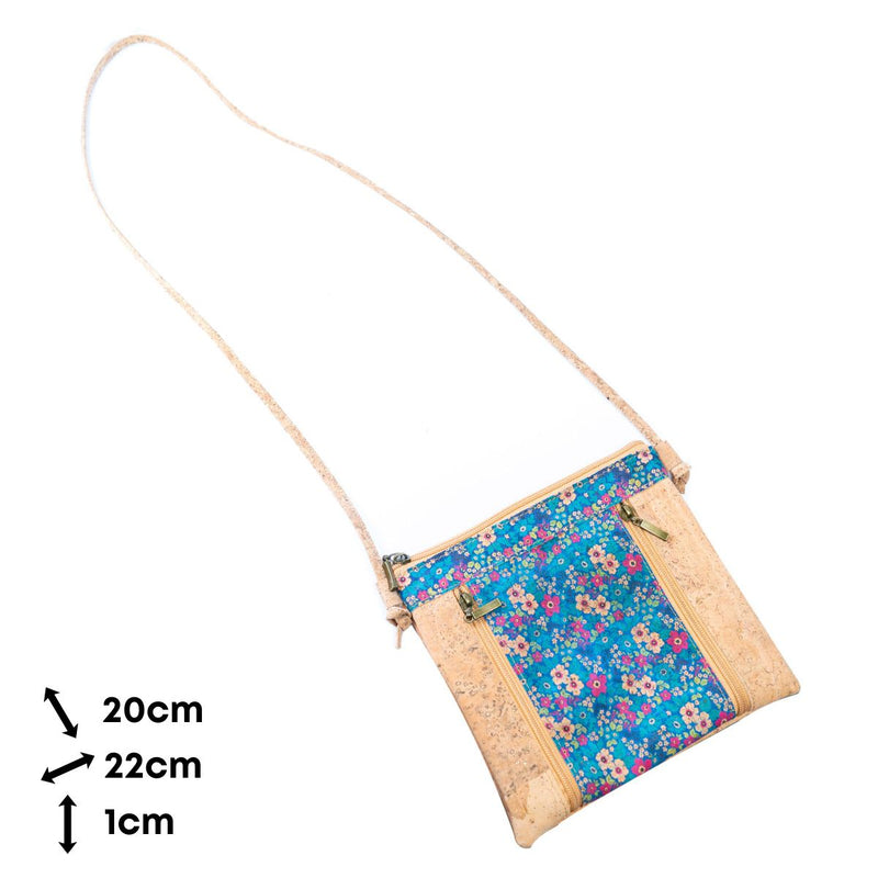 Floral White Print Cork Shoulder Bag with Zippered Pockets BAGP-019