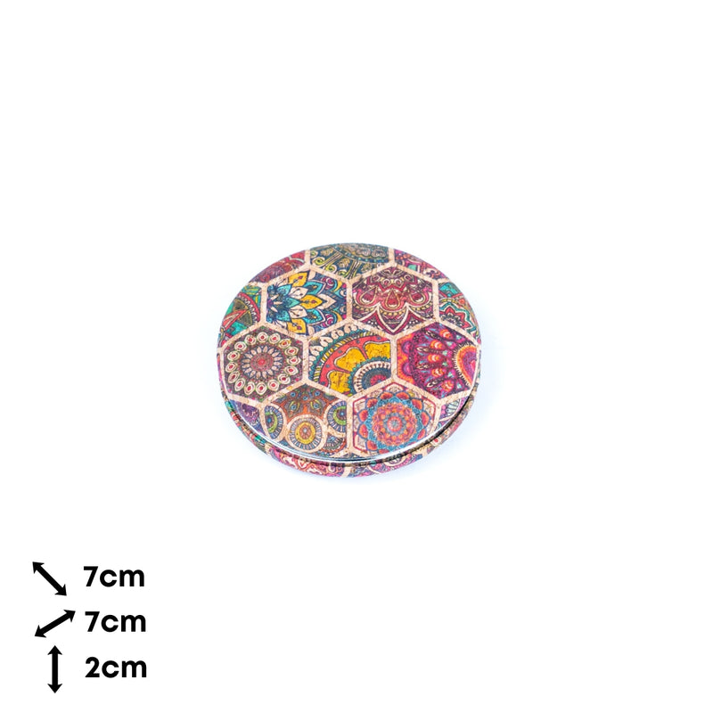 Round Cork Compact Mirror with Floral Design L-1082-MIX-12(12units)