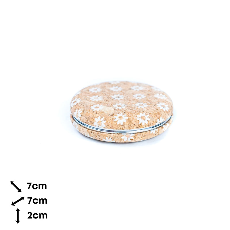 Round Cork Compact Mirror with Floral Design L-854-B-10（10units）