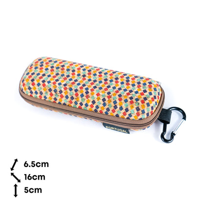 Cork Glasses Case with Carabiner Clip – Multicolor Pattern – L-1163-10 (10 Units)