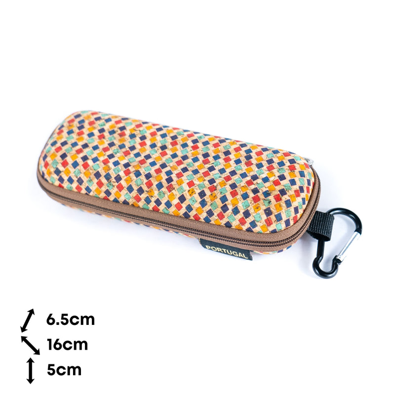 Cork Glasses Case with Carabiner Clip – Multicolor Pattern – L-1163-10 (10 Units)