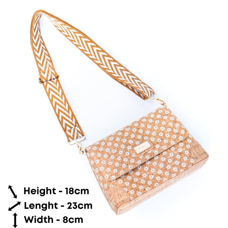 White Daisy Cork Crossbody Bag with Wide Woven Strap for Women BAGF-081