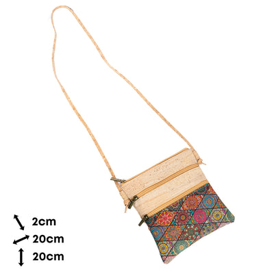 Cork Women's Double Zip Flower print Crossbody Bag BAGP-294