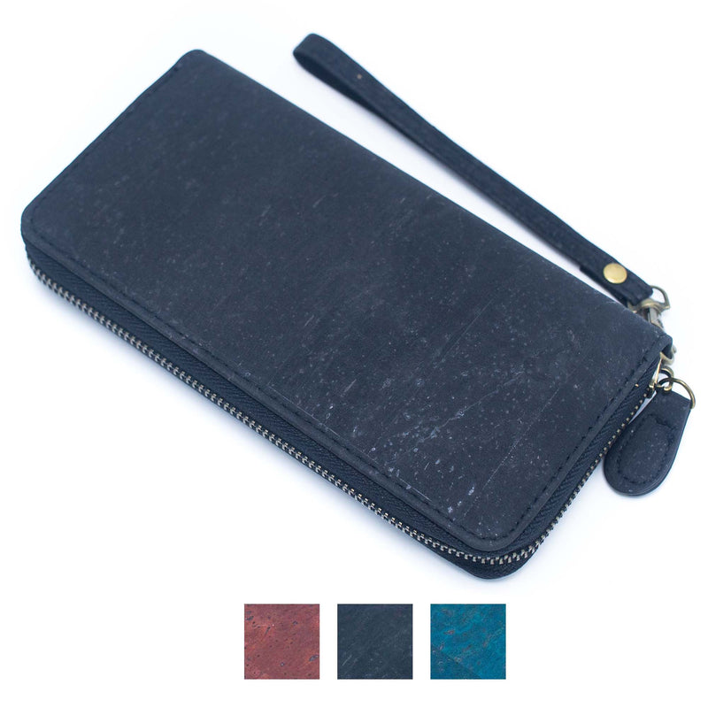 Brown Blue and black women cork card wallet with hand strap BAG-2206