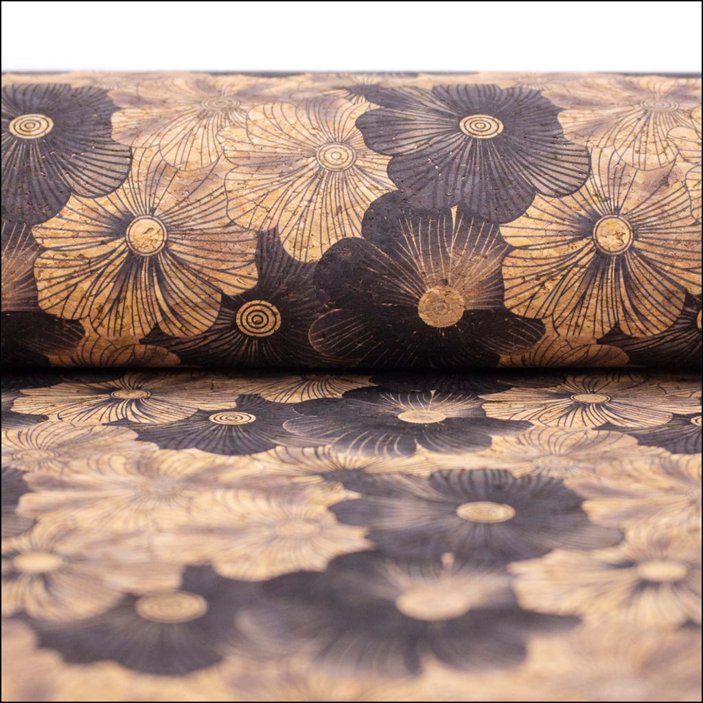 Balck Blossom Florals Pattern Cork Fabric Cof-570 Cork