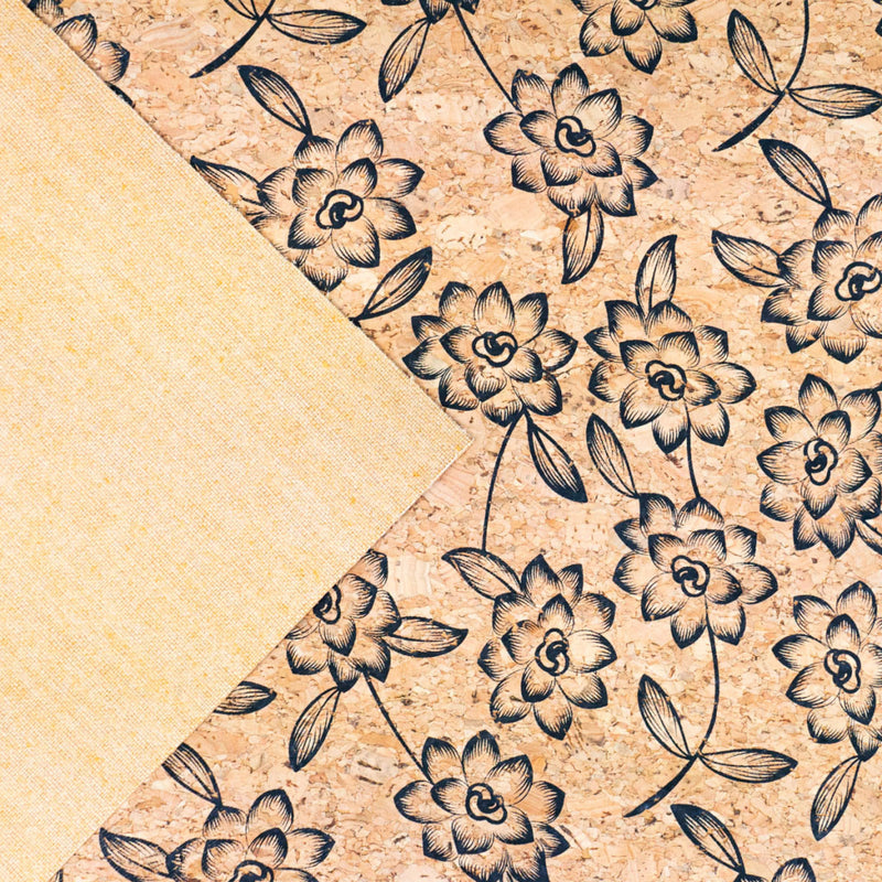 Baroque Elegance: Black Flowers Pattern Cork Fabric Cof-503 Cork Fabric