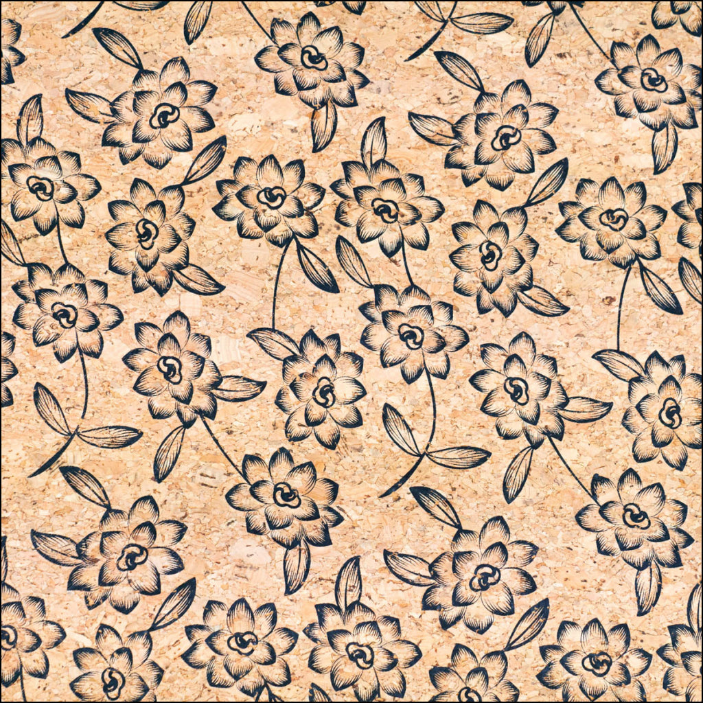 Baroque Elegance: Black Flowers Pattern Cork Fabric Cof-503 Cork Fabric