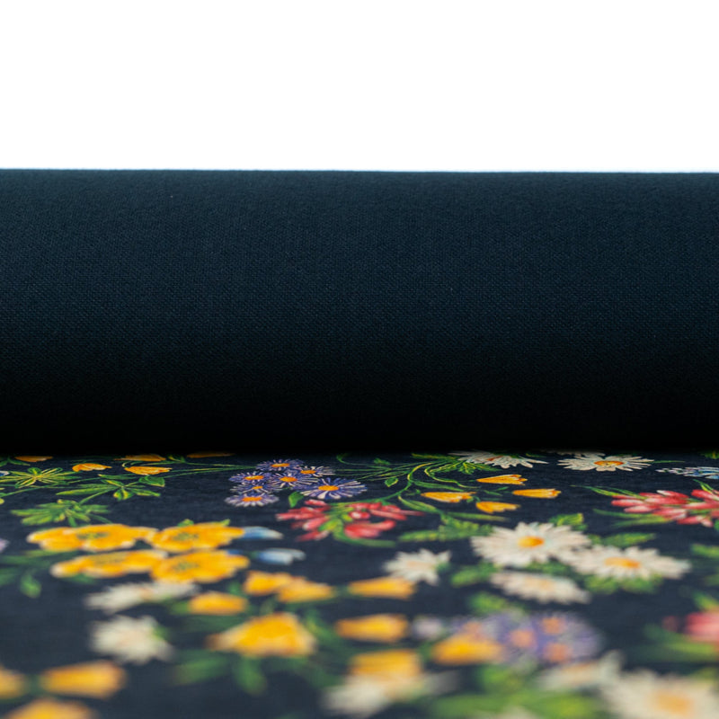 Black Cork Fabric with Multicolor Floral Print COF-670 cork fabric