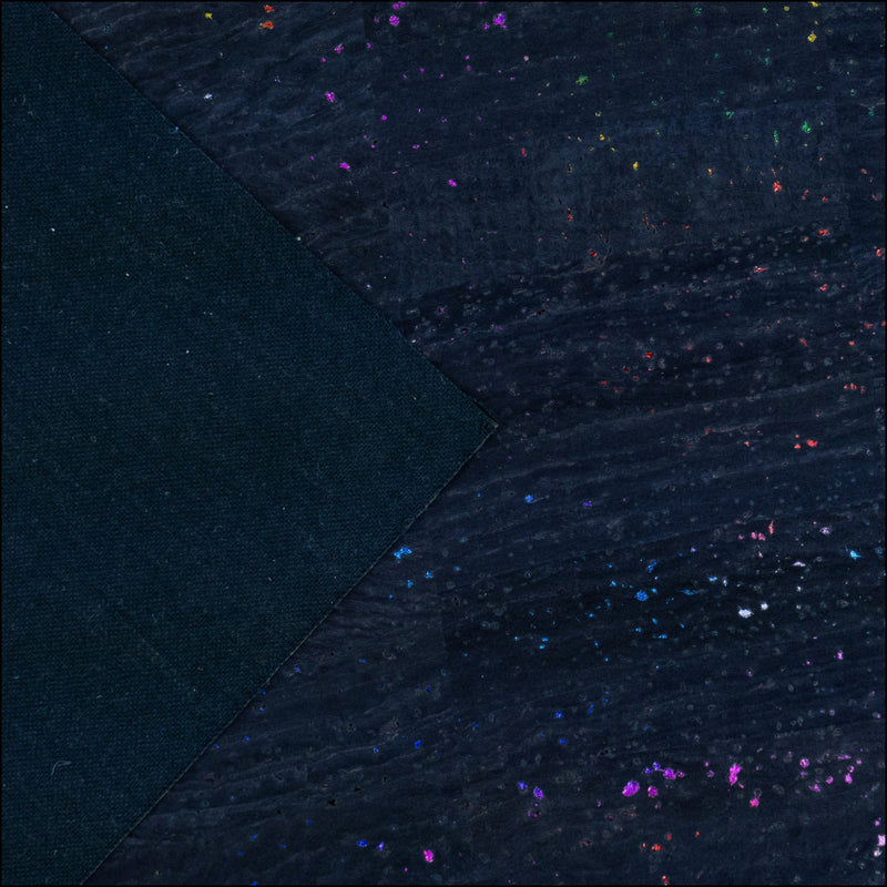 Black Cork Fabric with Rainbow Foil Flecks COF-653 cork fabric