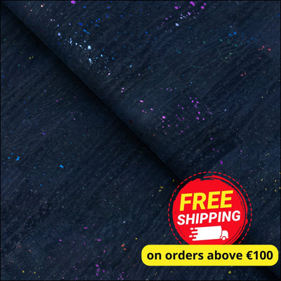 Black Cork Fabric with Rainbow Foil Flecks COF-653 cork fabric