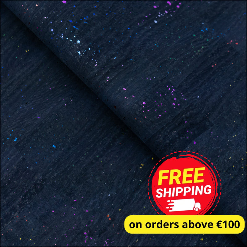 Black Cork Fabric with Rainbow Foil Flecks COF-653 cork fabric