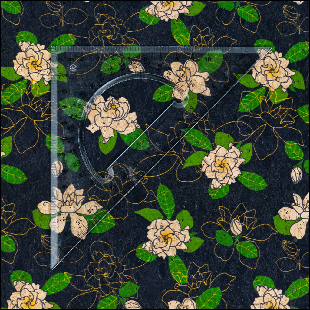 Black Cork Fabric with White Floral Print COF-667 cork fabric