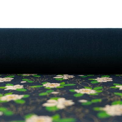 Black Cork Fabric with White Floral Print COF-667 cork fabric