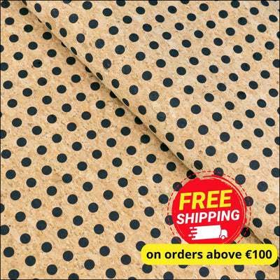 Black Dots Pattern Cork Fabric COF-788 1/2M (138*50 cm / 54*19 inches) cork fabric