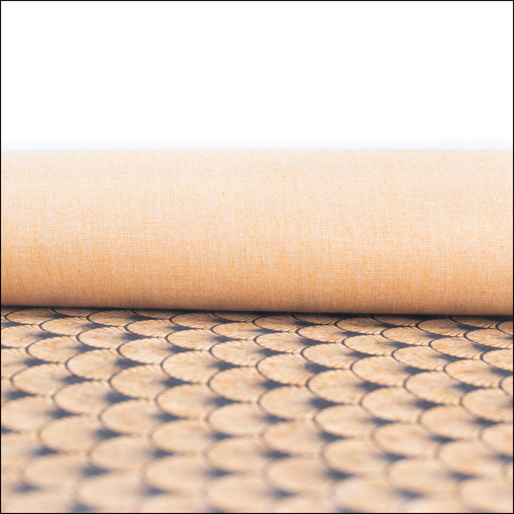 Black Fan Leaf Patterned Cork Fabric Cof-415-A Cork Fabric