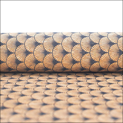 Black Fan Leaf Patterned Cork Fabric Cof-415-A Cork Fabric