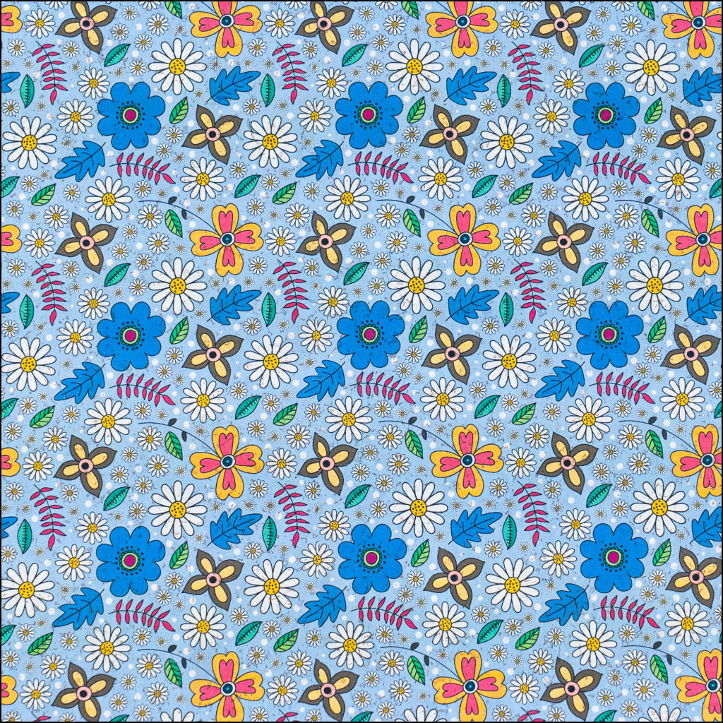 Blue Floral Cork Fabric COF-651 cork fabric