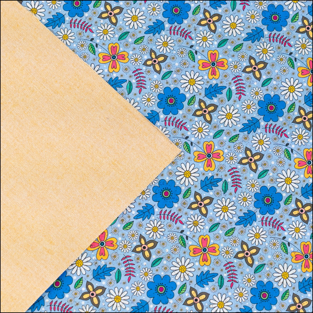 Blue Floral Cork Fabric COF-651 cork fabric