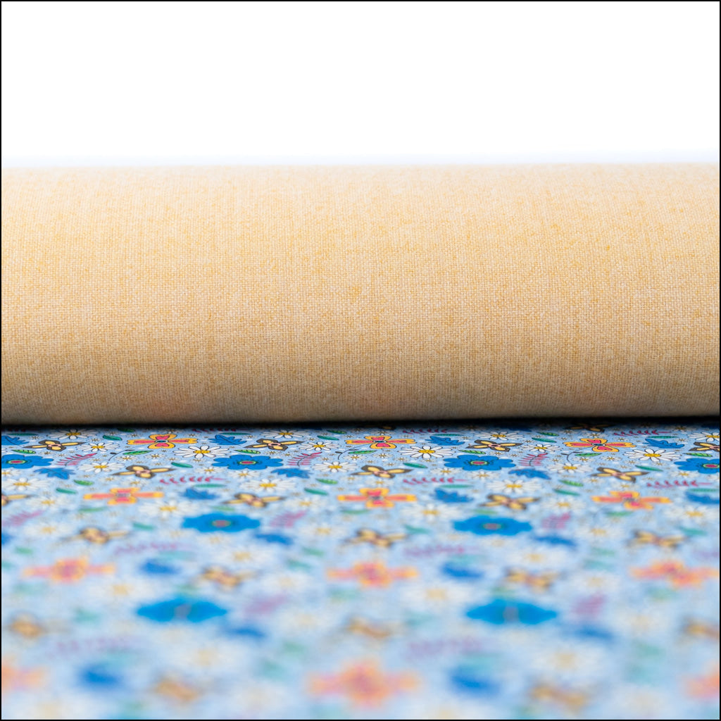 Blue Floral Cork Fabric COF-651 cork fabric