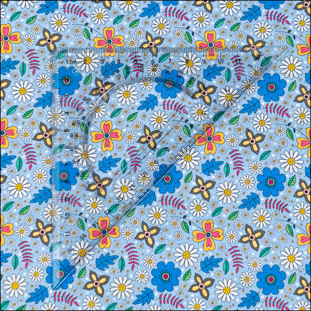 Blue Floral Cork Fabric COF-651 cork fabric