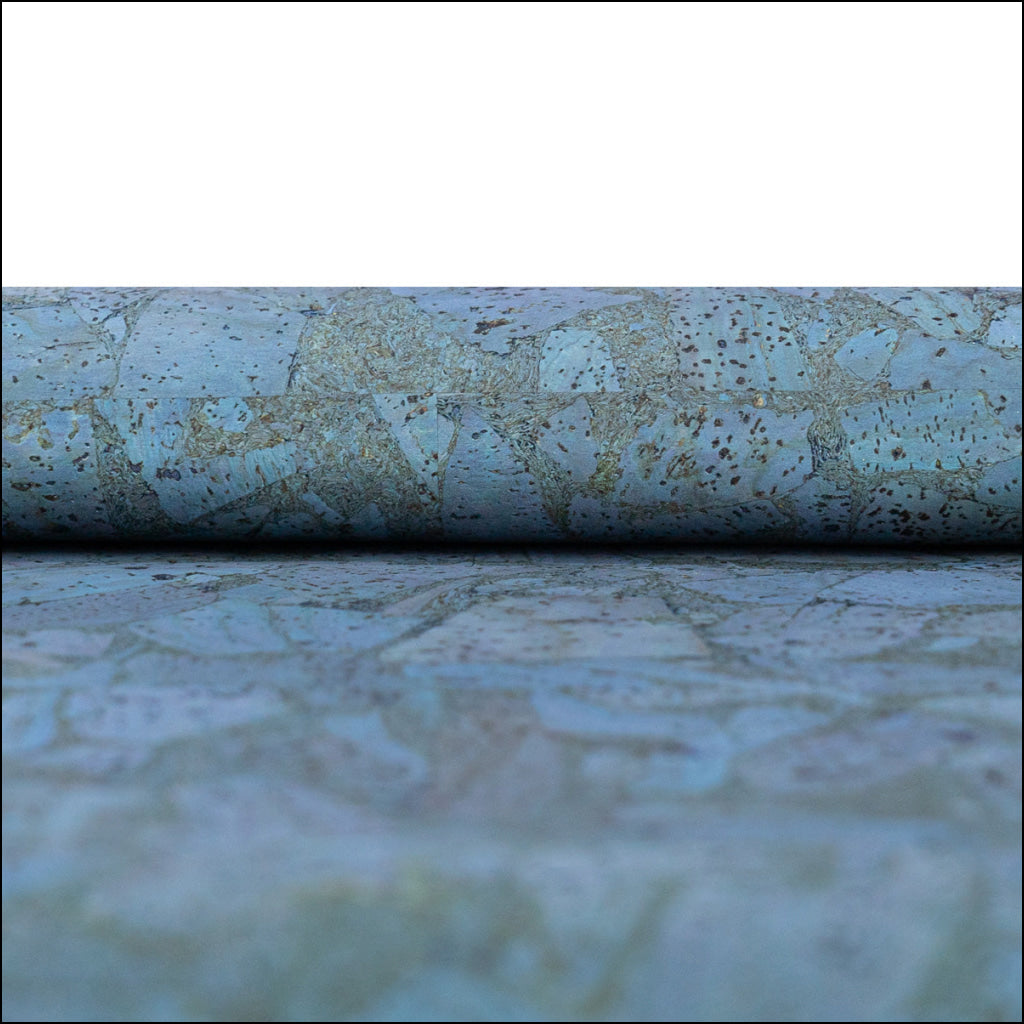 Blue-Gray Cork Fabric In Block Style 0.86 Thickness Cof-590 Cork Fabric