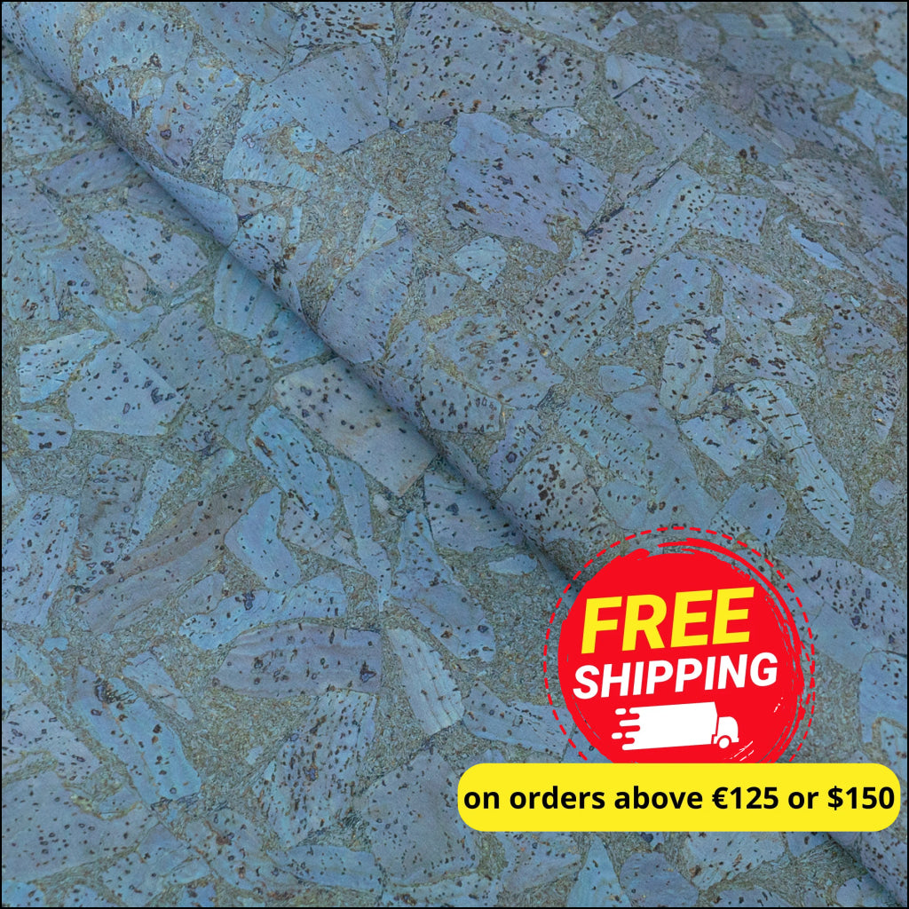 Blue-Gray Cork Fabric In Block Style 0.86 Thickness Cof-590 Cork Fabric