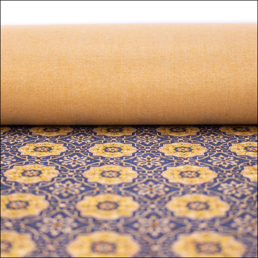 Blue Tile Azuleijo Style Pattern Natural Cork Fabric Cof-402
