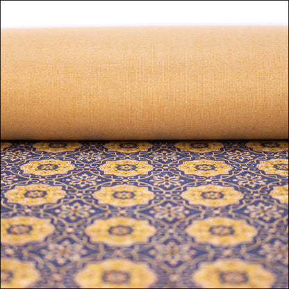 Blue Tile Azuleijo Style Pattern Natural Cork Fabric Cof-402