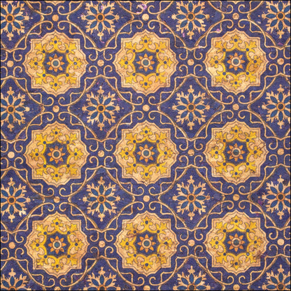 Blue Tile Azuleijo Style Pattern Natural Cork Fabric Cof-402