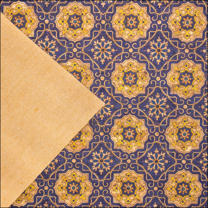 Blue Tile Azuleijo Style Pattern Natural Cork Fabric Cof-402