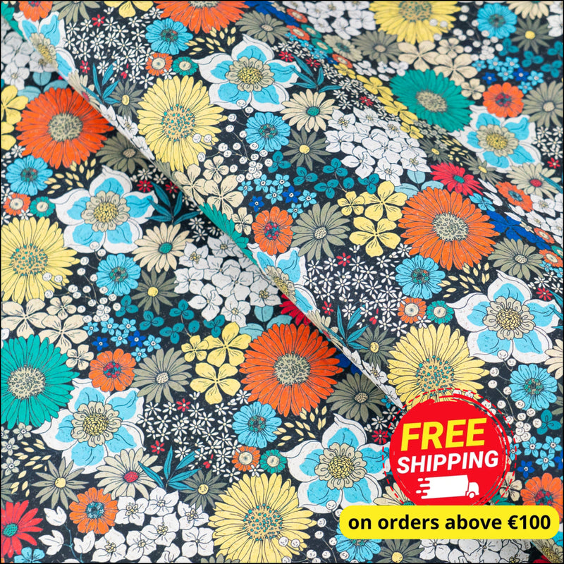Bold Multicolor Floral Cork Fabric COF-626 cork fabric