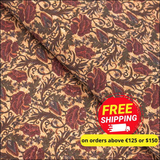 Botanical Floral Bursts- Vegan Fabric-Cof-308-A Cork Fabric