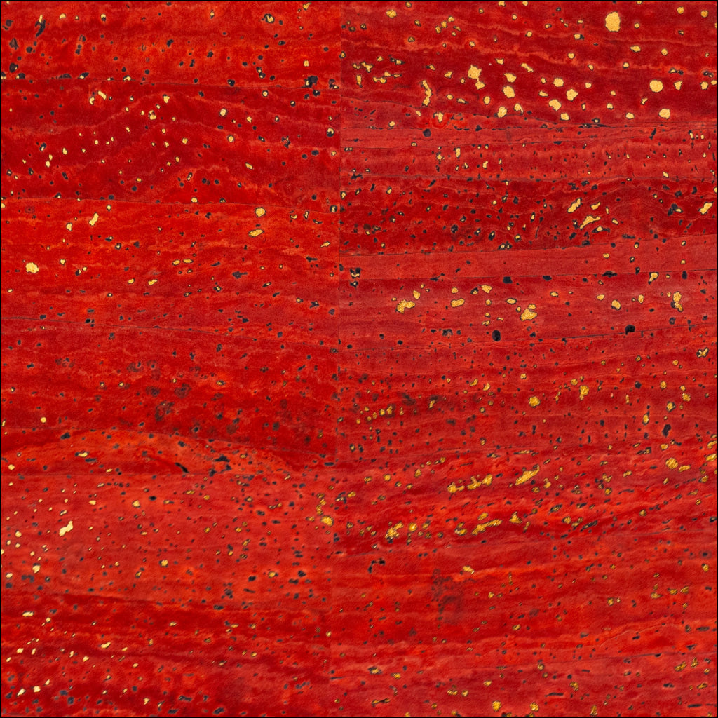 Bright Red Cork Fabric with Gold Sparkles COF-657 cork fabric