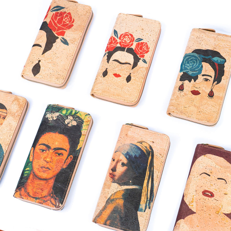 Buy 1 Get Free: Abstract Frida Art Cork Zipper Wallet- Bag-2076 Cork Bag