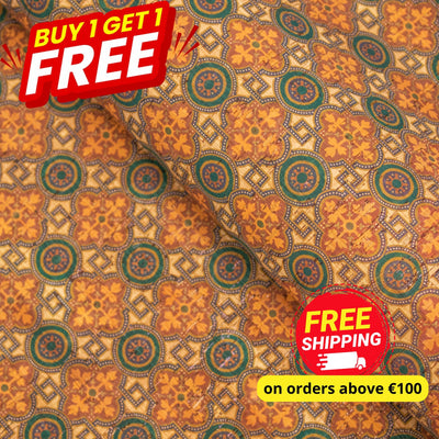Buy 1 Get Free: Azulejo Mosaic Pattern Cork Fabric Cof-257