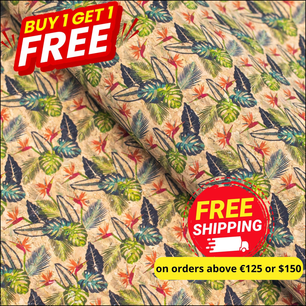 Buy 1 Get Free: Exotic Leaves Cork Fabric Cof-301-A Cork Fabric