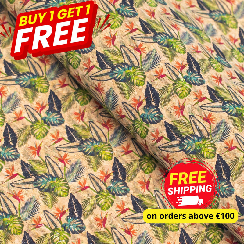 Buy 1 Get Free: Exotic Leaves Cork Fabric Cof-301-A Cork Fabric